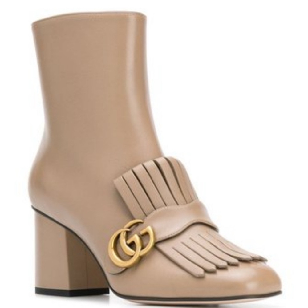NEW GUCCI MARMONT GG FRINGE LEATHER ANKLE BOOTS - Picture 2 of 8
